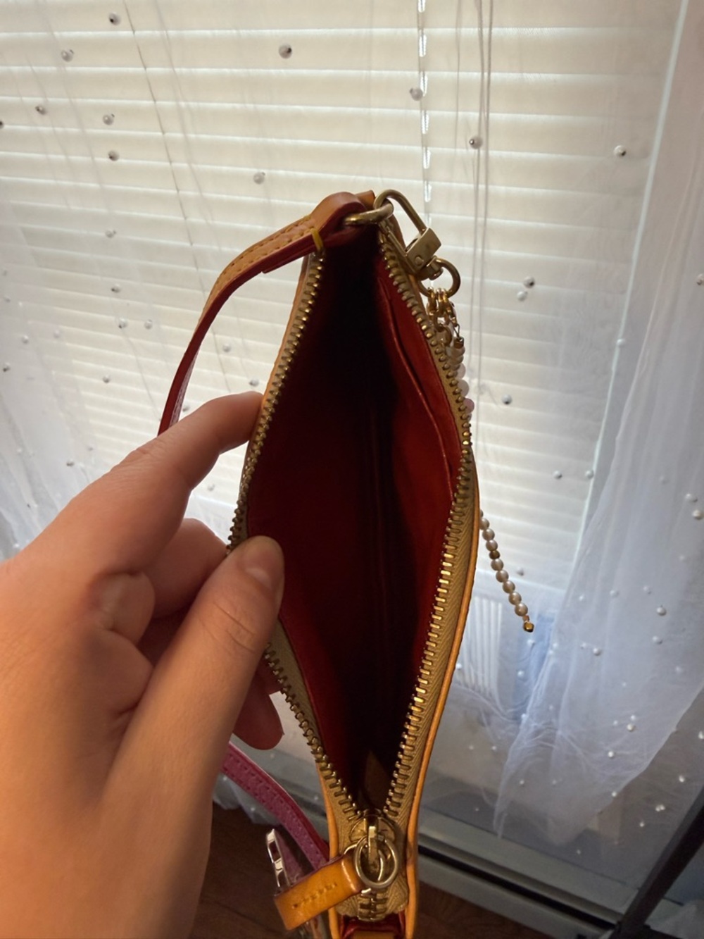 Dooney & Bourke Yellow Heart Print Wristlet with Pink Accents - Picture 2 of 2